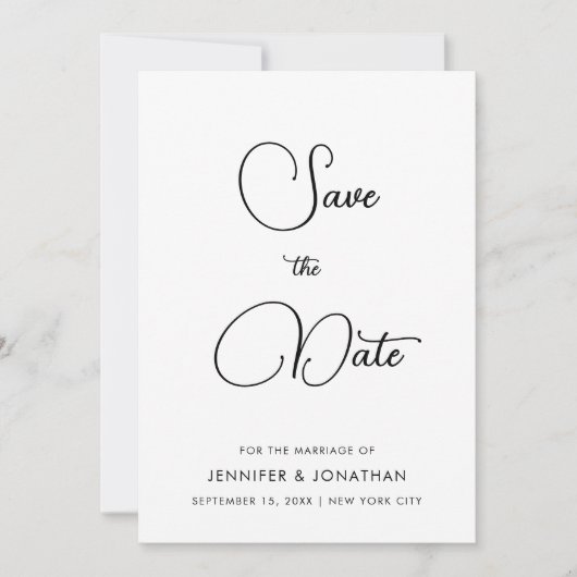 Moderne Minimalistische Schwarz-Weiß-Kalligrafie Save The Date (Vorderseite)