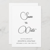 Moderne Minimalistische Schwarz-Weiß-Kalligrafie Save The Date (Vorne/Hinten)