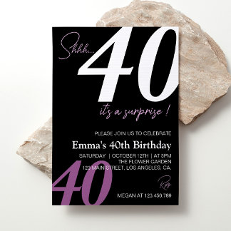 Moderne Minimalistische Schwarz-Weiß-Lila Geburtst Einladung