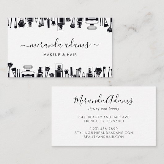 Moderne Minimalistische Schwarz-Weiß-Makeup-Künstl Visitenkarte (Vorne/Hinten)