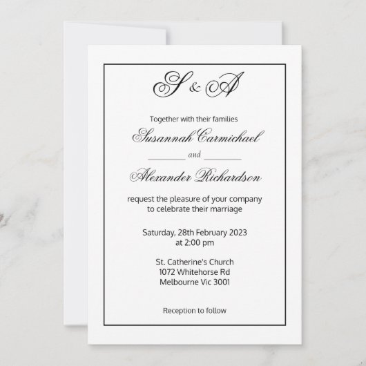 Moderne Minimalistische Schwarz-Weiß-Monogramm-Hoc Einladung (Vorderseite)