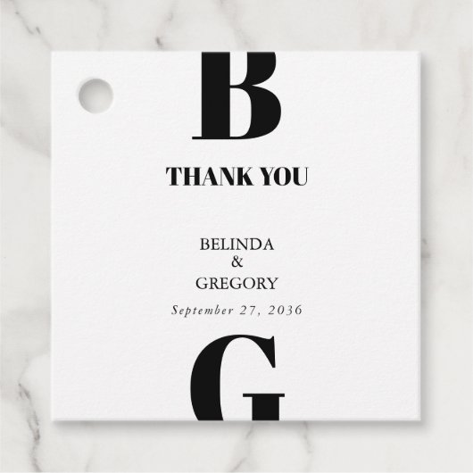 Moderne Minimalistische Schwarz-Weiß-Monogramm-Hoc Geschenkanhänger (Vorderseite)