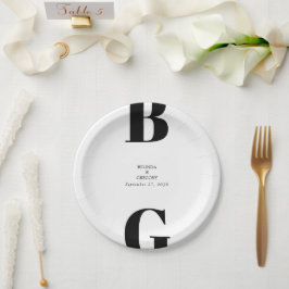 Moderne Minimalistische Schwarz-Weiß-Monogramm-Hoc Pappteller