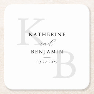 Moderne Minimalistische Schwarz-Weiß-Monogramm-Hoc Rechteckiger Pappuntersetzer
