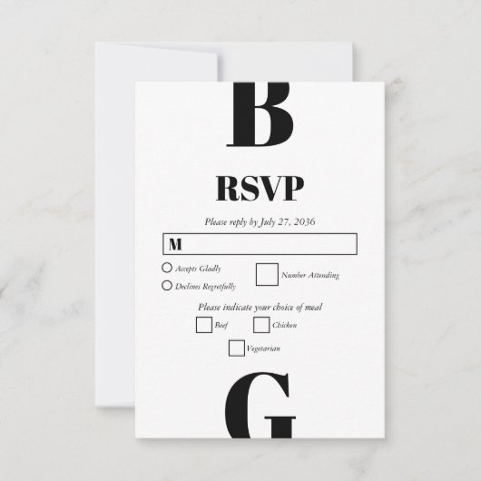 Moderne Minimalistische Schwarz-Weiß-Monogramm-Hoc RSVP Karte (Vorderseite)