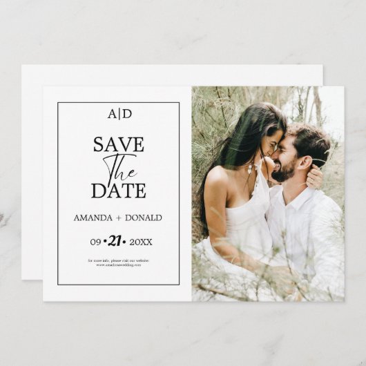 Moderne Minimalistische Schwarz-Weiß-Monogramm-Hoc Save The Date (Vorne/Hinten)
