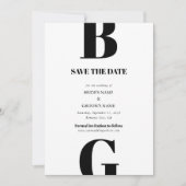 Moderne Minimalistische Schwarz-Weiß-Monogramm-Hoc Save The Date (Vorderseite)