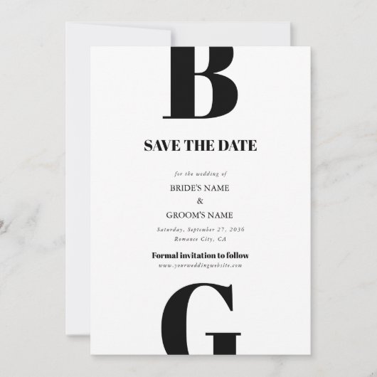 Moderne Minimalistische Schwarz-Weiß-Monogramm-Hoc Save The Date (Vorderseite)