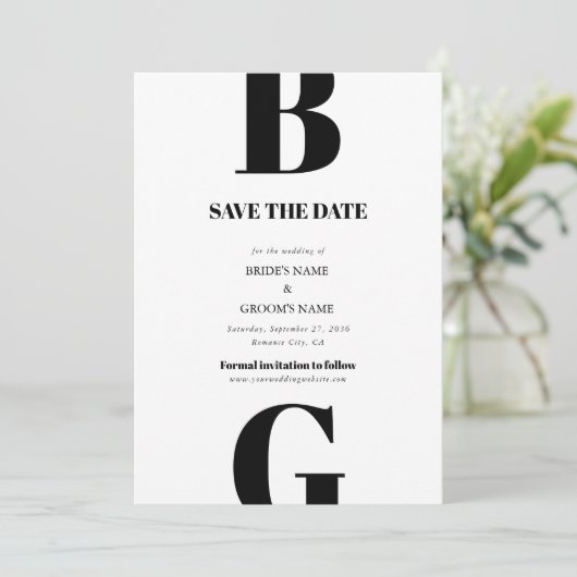 Moderne Minimalistische Schwarz-Weiß-Monogramm-Hoc Save The Date (Stehend Vorderseite)