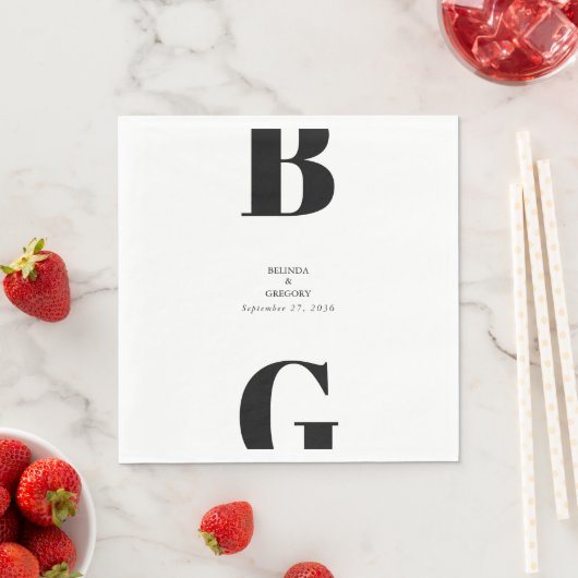 Moderne Minimalistische Schwarz-Weiß-Monogramm-Hoc Serviette (Beispiel)