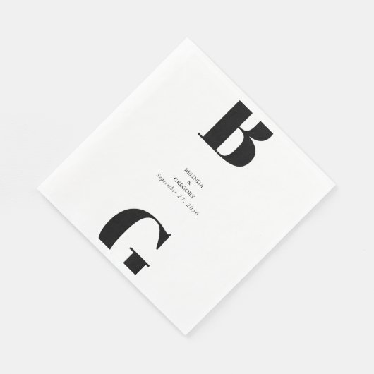 Moderne Minimalistische Schwarz-Weiß-Monogramm-Hoc Serviette (Ecke)