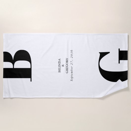 Moderne Minimalistische Schwarz-Weiß-Monogramm-Hoc Strandtuch (Vorderseite)