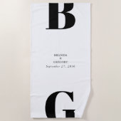 Moderne Minimalistische Schwarz-Weiß-Monogramm-Hoc Strandtuch (Vorderseite)