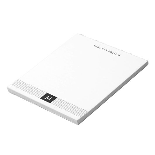 Moderne, Minimalistische Schwarz-Weiß-Monogramm Notizblock (Rotiert)