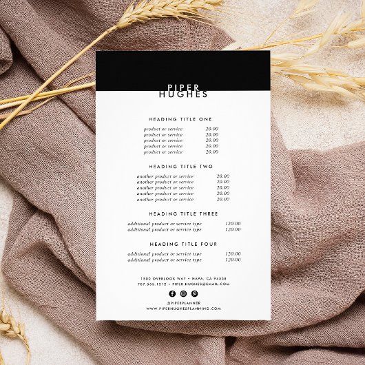 Moderne Minimalistische Schwarz-Weiß-Preise/Dienst Flyer