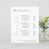 Moderne Minimalistische Schwarz-Weiß-Preisliste (Stehend Vorderseite)