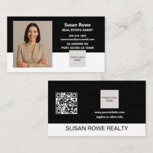 Moderne minimalistische Schwarz-Weiß-QR-Code-Foto Visitenkarte