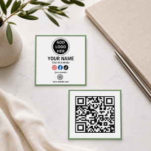 Moderne minimalistische Schwarz-Weiß-QR-Code-Gesch Quadratische Visitenkarte