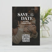 Moderne minimalistische Schwarz-Weiß-QR-Code-Hochz Save The Date (Stehend Vorderseite)