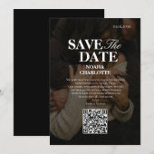 Moderne minimalistische Schwarz-Weiß-QR-Code-Hochz Save The Date (Vorne/Hinten)