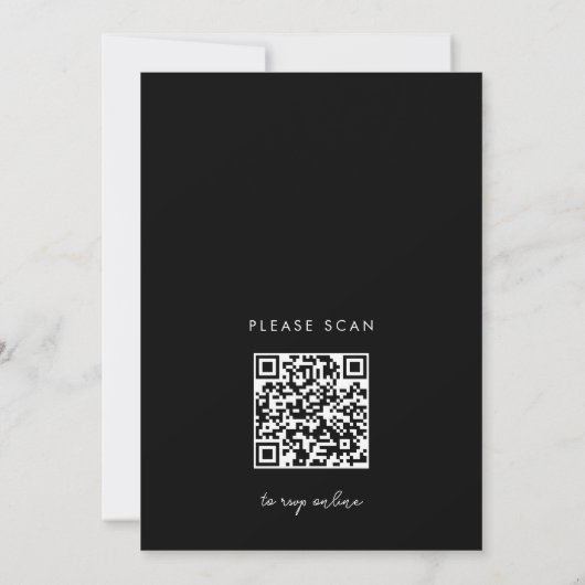 Moderne Minimalistische Schwarz-Weiß-QR-Hochzeit Einladung (Rückseite)
