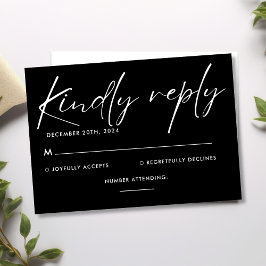 Moderne Minimalistische Schwarz-Weiß-Schrift-Hochz RSVP Karte