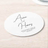 Moderne Minimalistische Schwarz-Weiß-Schrift-Hochz Runder Pappuntersetzer (Angewinkelt)