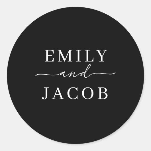 Moderne Minimalistische Schwarz-Weiß-Schriftzeiche Runder Aufkleber (Vorderseite)