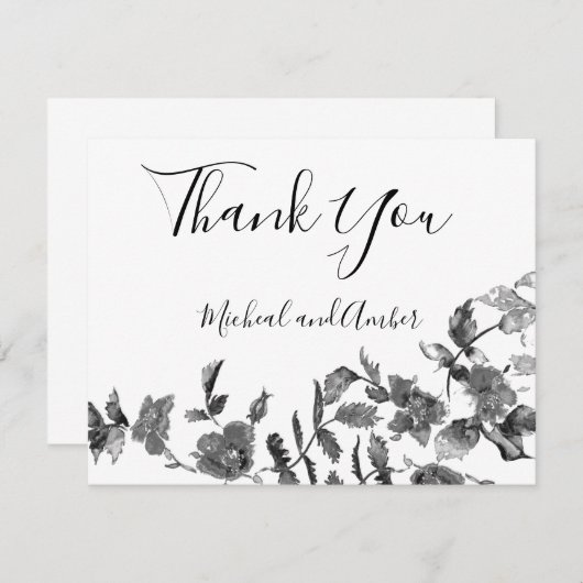 Moderne minimalistische Schwarz-weiße Aquarellfarb Dankeskarte (Vorne/Hinten)