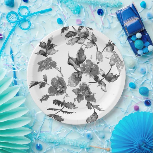 Moderne minimalistische Schwarz-weiße Aquarellfarb Pappteller (Party)