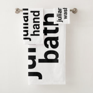 Moderne Minimalistische Schwarz-weiße Bezeichnung Badhandtuch Set