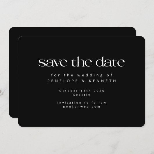 Moderne Minimalistische Schwarz-weiße Chic Einfach Save The Date (Vorne/Hinten)