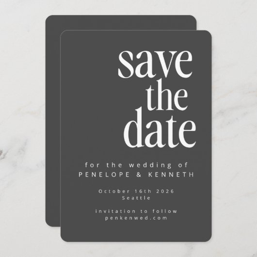 Moderne Minimalistische Schwarz-weiße, fette Hochz Save The Date (Vorne/Hinten)