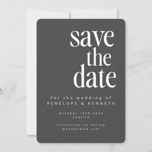 Moderne Minimalistische Schwarz-weiße, fette Hochz Save The Date (Vorderseite)