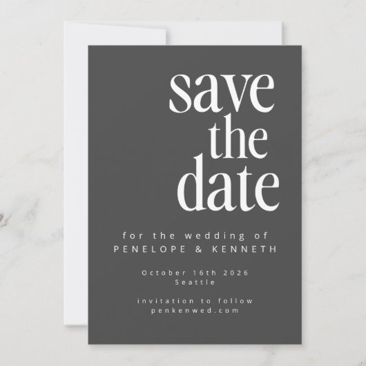 Moderne Minimalistische Schwarz-weiße Foto Hochzei Save The Date (Vorderseite)