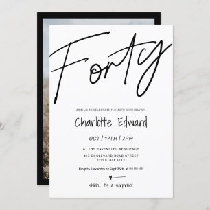 Moderne minimalistische Schwarz-weiße Foto Überras Einladung