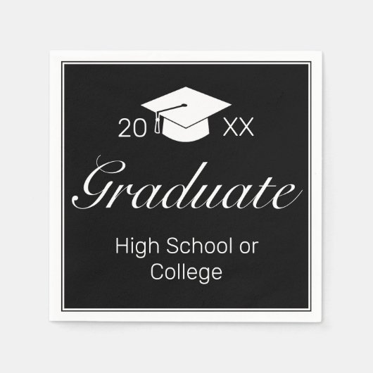 Moderne Minimalistische Schwarz-weiße Graduierungs Serviette (Vorderseite)