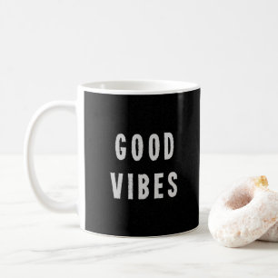 Moderne Minimalistische Schwarz + Weiße Gute Vibes Kaffeetasse