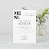 Moderne Minimalistische Schwarz-weiße Hochzeit Menükarte (Stehend Vorderseite)