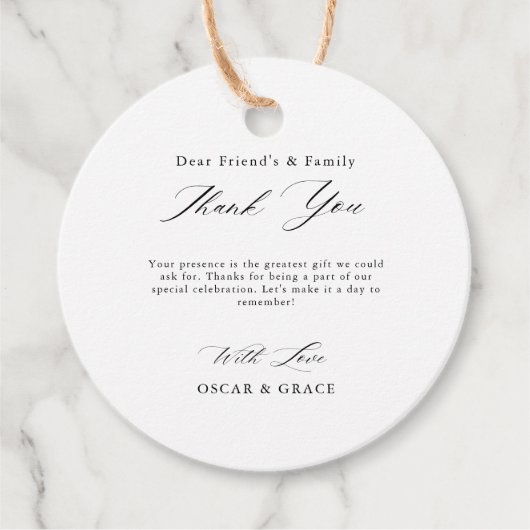 Moderne Minimalistische Schwarz-weiße Hochzeit Vie Geschenkanhänger (Vorderseite)