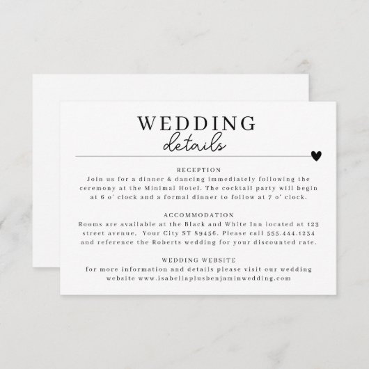 Moderne Minimalistische Schwarz-weiße Hochzeitskar Einladung (Vorne/Hinten)