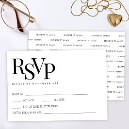 Moderne minimalistische Schwarz-weiße Hochzeitskar RSVP Karte