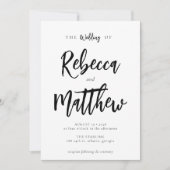 Moderne Minimalistische Schwarz-weiße Skripthochze Einladung (Vorderseite)