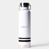 Moderne Minimalistische Schwarz-weiße Streifen Trinkflasche (Rückseite)