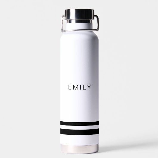 Moderne Minimalistische Schwarz-weiße Streifen Trinkflasche (Rückseite)