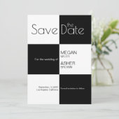 Moderne Minimalistische Schwarz-weiße TIles Save The Date (Stehend Vorderseite)
