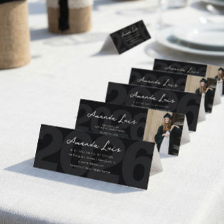 Moderne Minimalistische Schwarze Foto-Abschlussnam Telefonnummerkarte