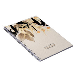 Moderne Minimalistische Schwarze Gold-Blütenspiral Notizblock