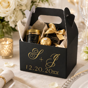 Moderne minimalistische schwarze Gold-Monogramm-Ho Geschenkschachtel