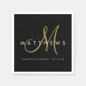 Moderne minimalistische schwarze goldene Monogramm Serviette (Vorderseite)